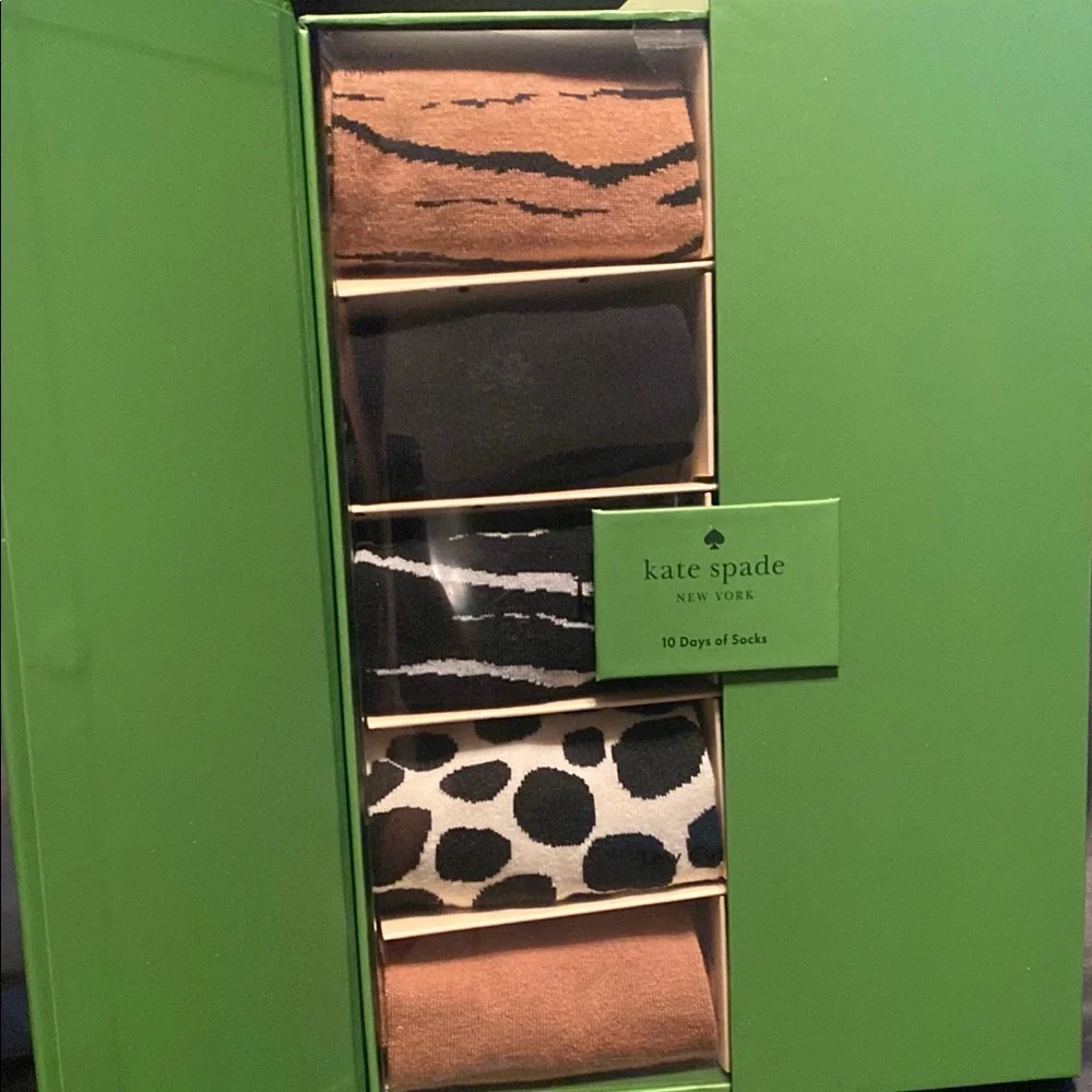 kate spade Women's Animal Print 10PC Socks Set - Brown, Black, Cream - Picture 5 of 5